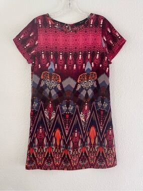 Ella Blue Mini Shift Dress Colorful Print S Short Sleeve